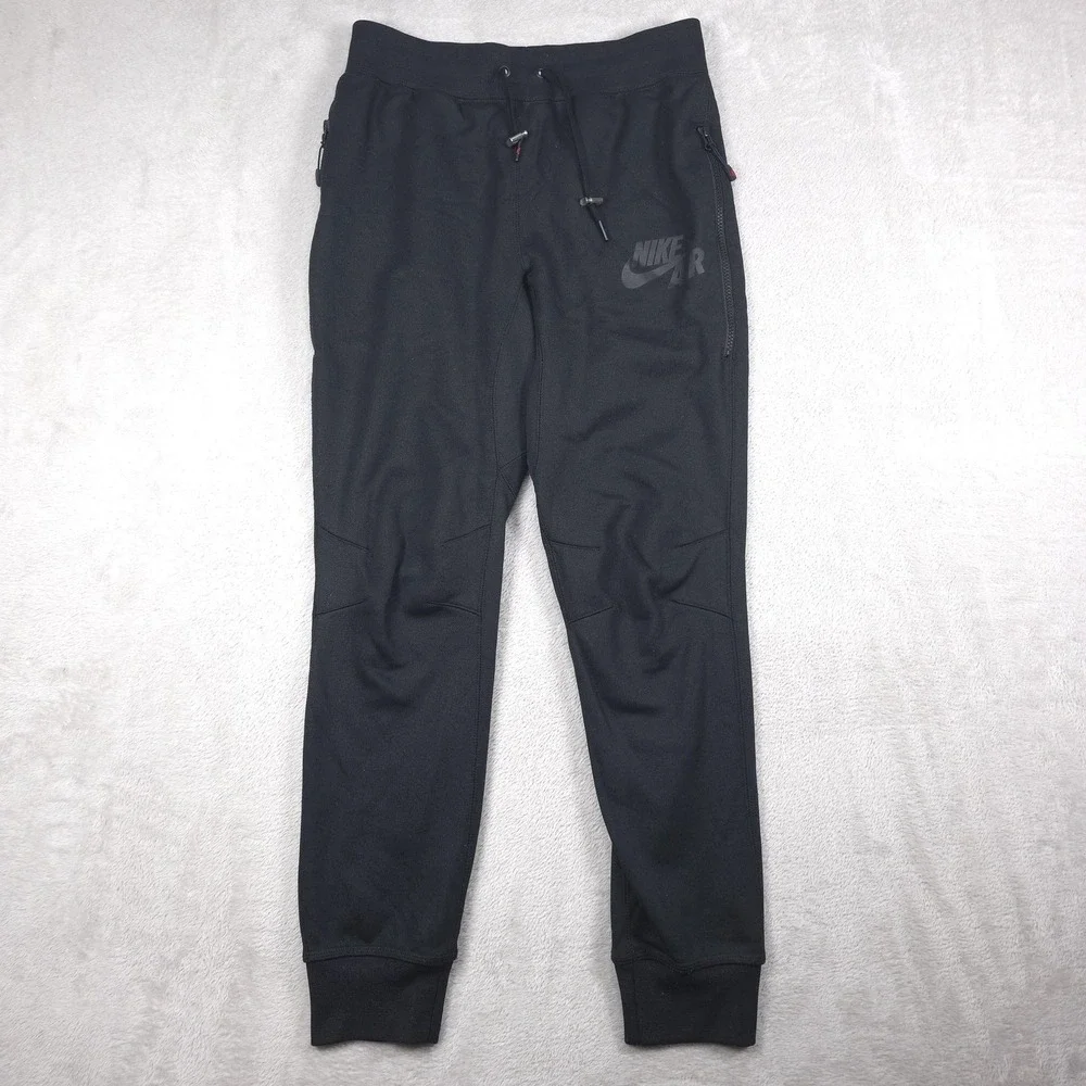 Nike Sweatpants Mens Small Black Air Fleece Joggers Zip Pocket Tapered Gym Run